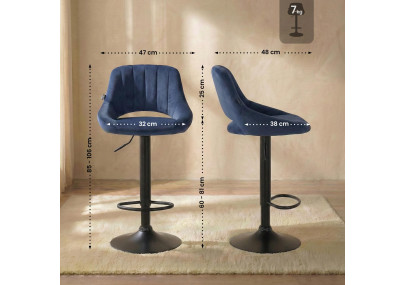 Tabouret de bar Milet en velours noir bleu