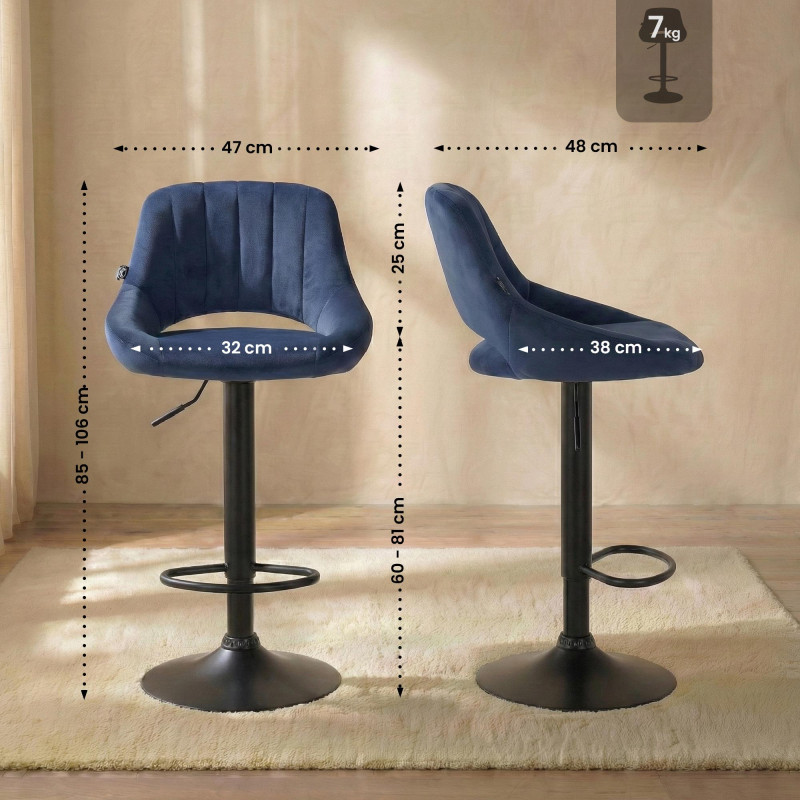Tabouret de bar Milet en velours noir bleu