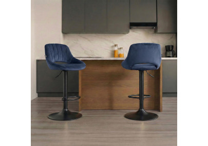 Tabouret de bar Milet en velours noir bleu