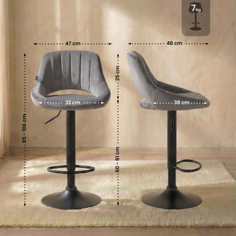 Tabouret de bar Milet en velours noir gris foncé