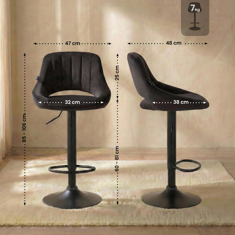 Tabouret de bar Milet en velours noir noir