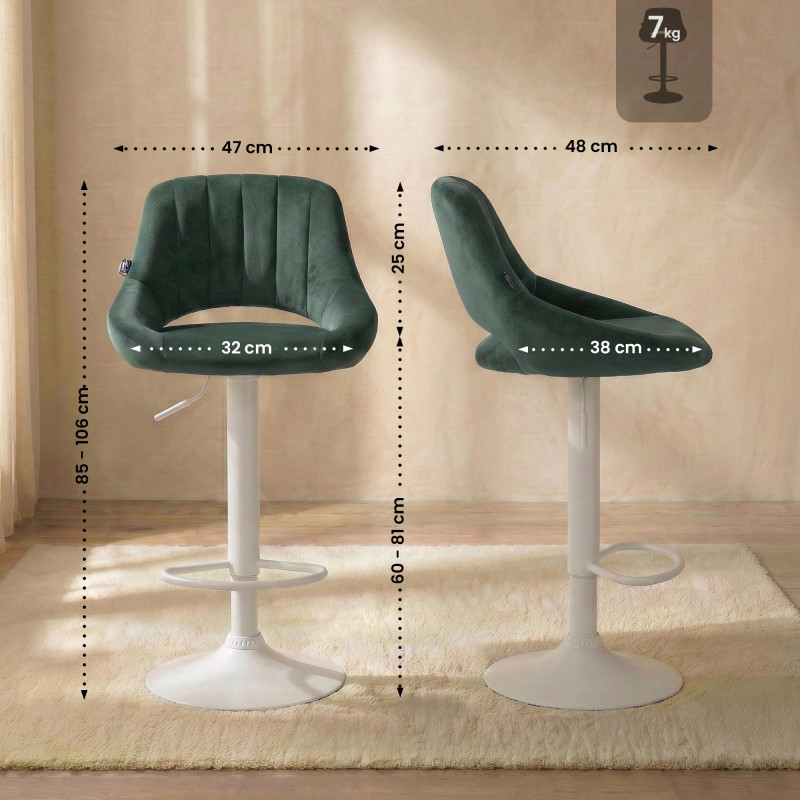 Tabouret de bar Milet en velours blanc vert