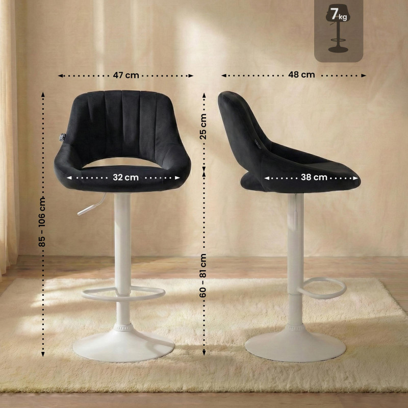 Tabouret de bar Milet en velours blanc noir