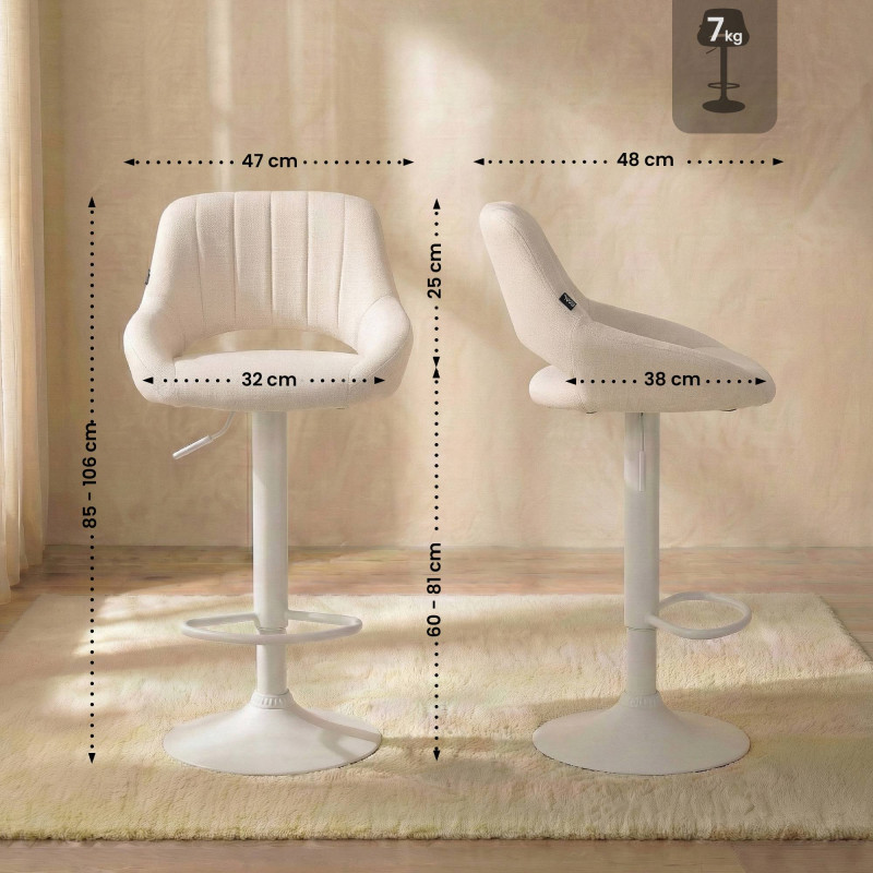 Conjunto de 2 banquetas de bar Milet em tecido creme