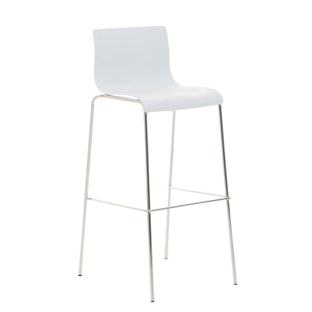 Tabouret de bar Hoover, chromé, structure à 4 pieds blanc