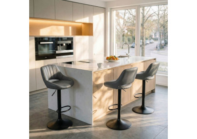 Conjunto de 2 banquetas Milet, em couro sintético, cor cinza B