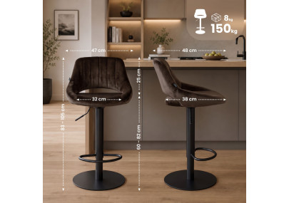 Ensemble de 2 tabourets de bar HD Milet B en velours brun