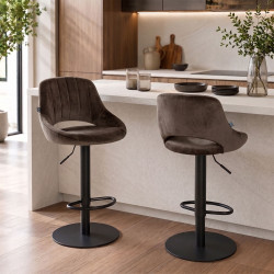 Ensemble de 2 tabourets de bar HD Milet B en velours brun