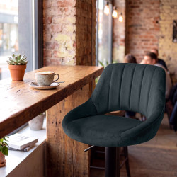 Tabouret de bar HD Milet B en velours gris foncé