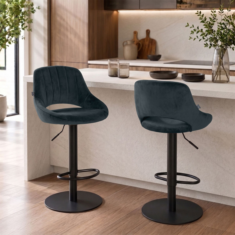 Tabouret de bar HD Milet B en velours gris foncé