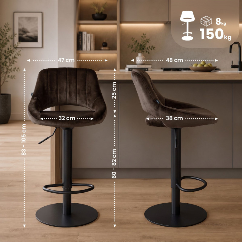 Tabouret de bar HD Milet B en velours brun