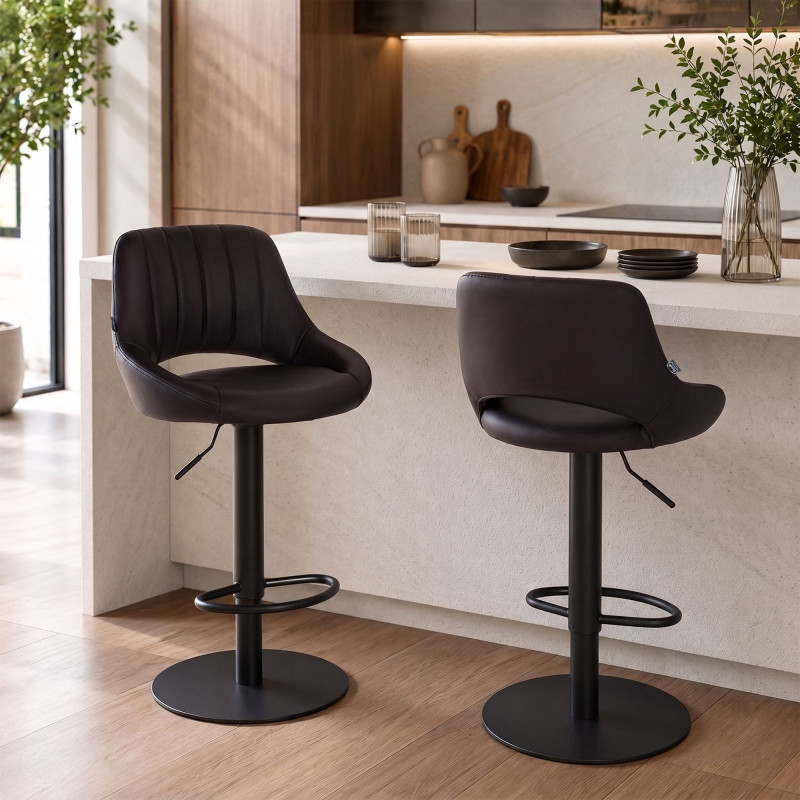 Tabouret de bar HD Milet B en similicuir brun