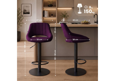 Tabouret de bar HD Milet B en tissu violet