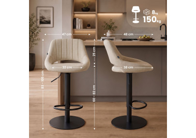 Tabouret de bar HD Milet B en tissu crème
