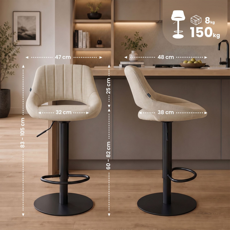 Tabouret de bar HD Milet B en tissu crème