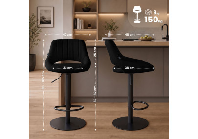 Tabouret de bar HD Milet B en tissu noir