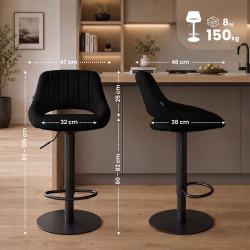 Tabouret de bar HD Milet B en tissu noir