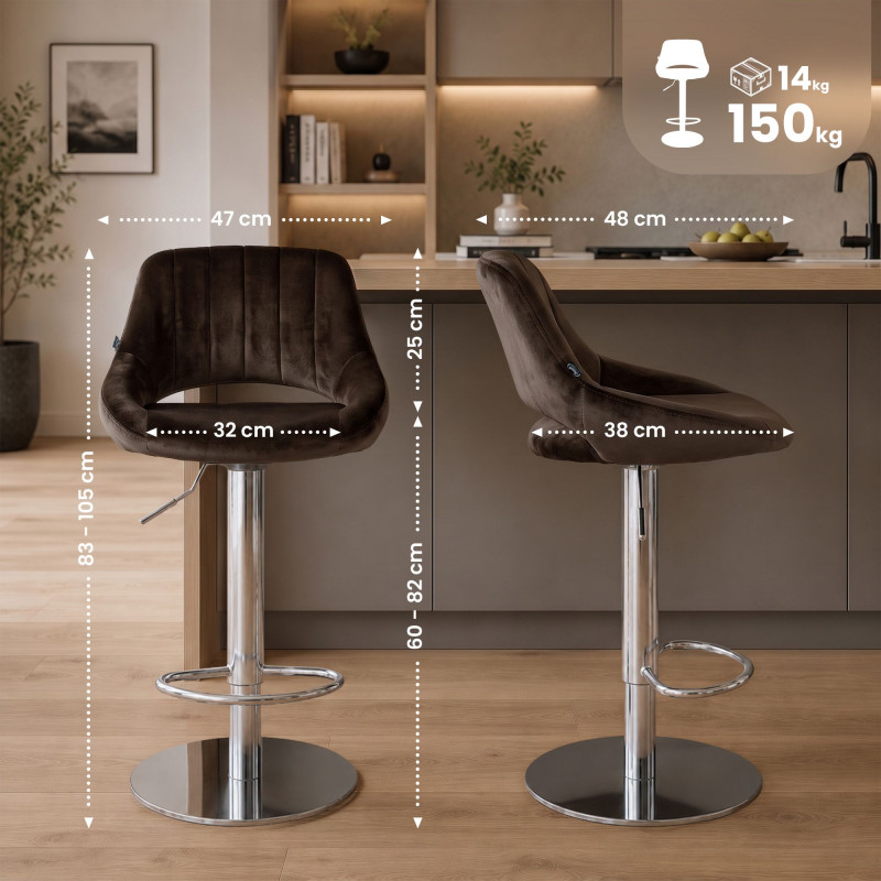 Tabouret de bar HD Milet C en velours brun