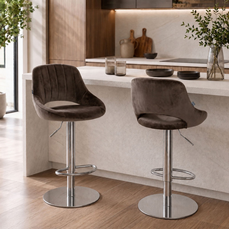 Tabouret de bar HD Milet C en velours brun