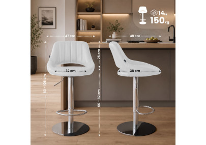 Tabouret de bar HD Milet C en similicuir blanc