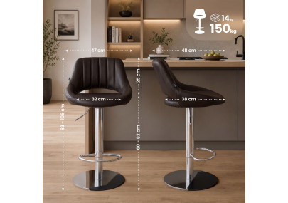 Tabouret de bar HD Milet C en similicuir brun