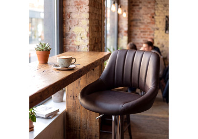 Tabouret de bar HD Milet C en similicuir brun