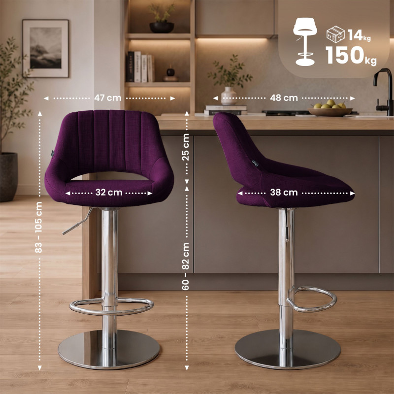 Tabouret de bar HD Milet C en tissu violet