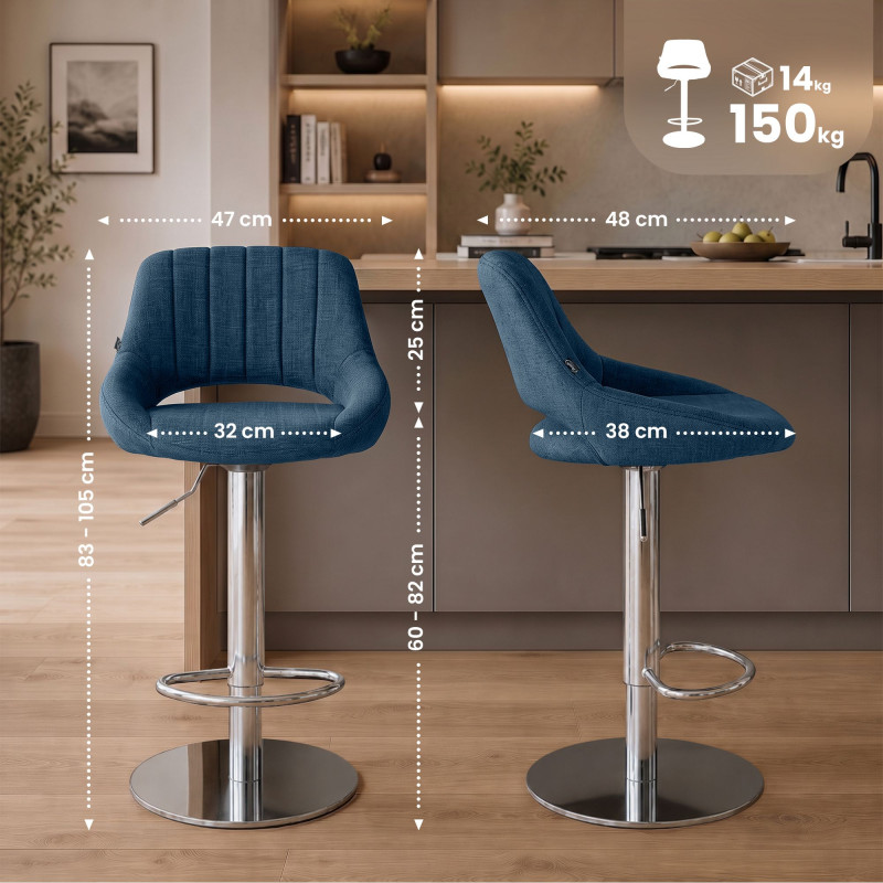 Tabouret de bar HD Milet C en tissu bleu