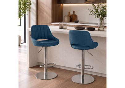 Tabouret de bar HD Milet C en tissu bleu