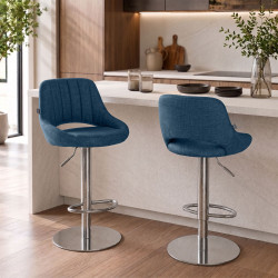 Tabouret de bar HD Milet C en tissu bleu
