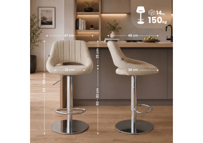 Tabouret de bar HD Milet C en tissu crème