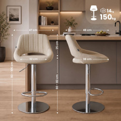 Tabouret de bar HD Milet C en tissu crème