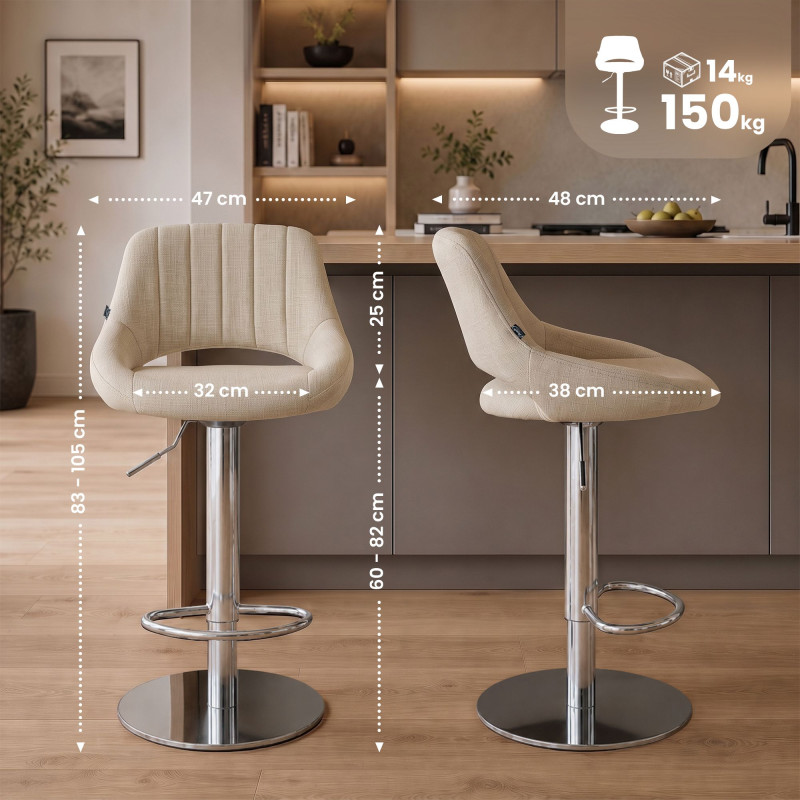 Tabouret de bar HD Milet C en tissu crème