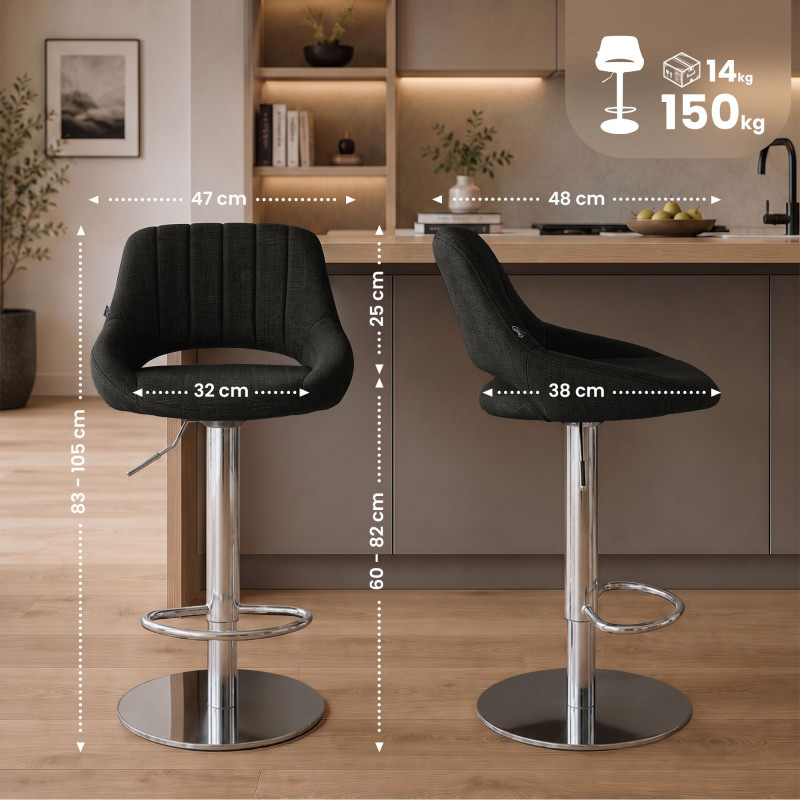Tabouret de bar HD Milet C en tissu gris foncé