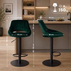 Ensemble de 2 tabourets de bar HD Milet B en velours vert