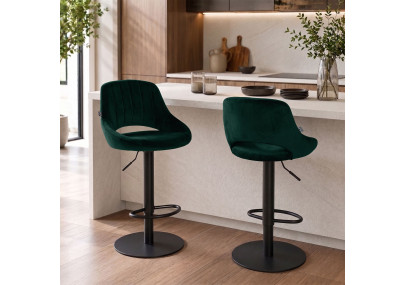Ensemble de 2 tabourets de bar HD Milet B en velours vert