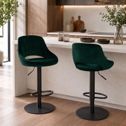 Ensemble de 2 tabourets de bar HD Milet B en velours vert
