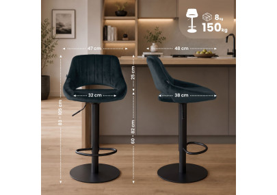 Ensemble de 2 tabourets de bar HD Milet B en velours gris foncé