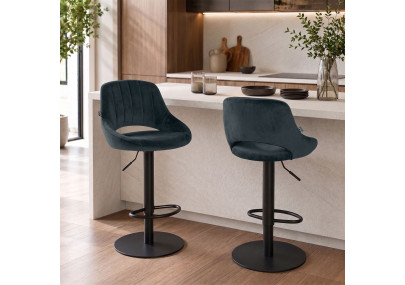 Ensemble de 2 tabourets de bar HD Milet B en velours gris foncé