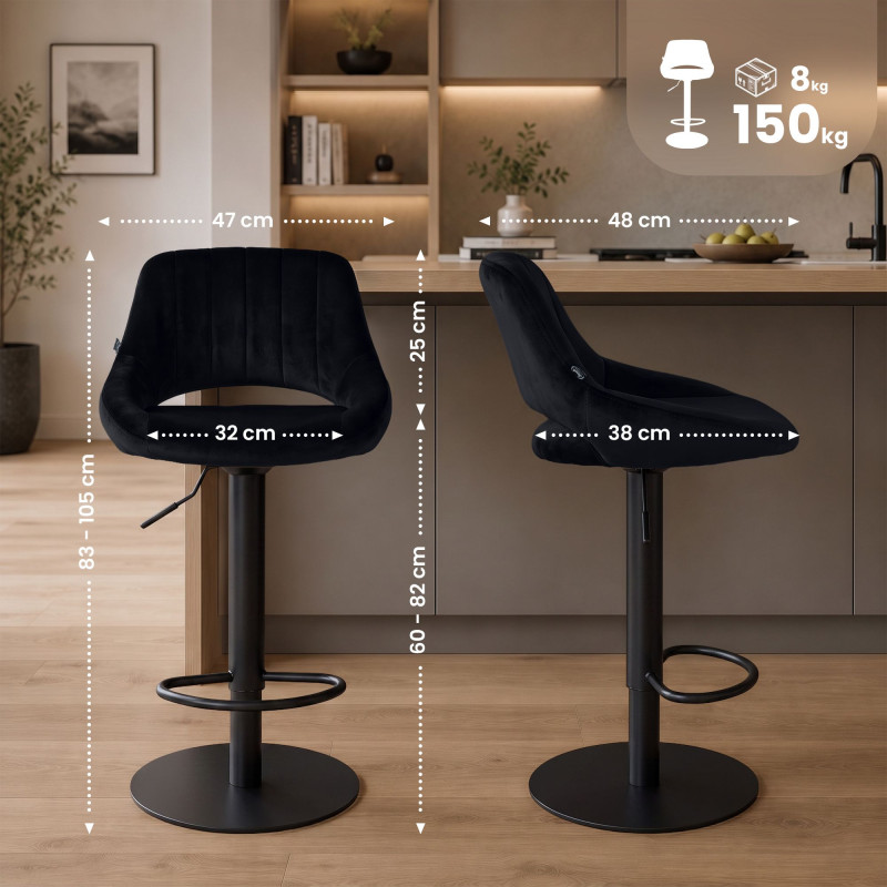 Ensemble de 2 tabourets de bar HD Milet B en velours noir