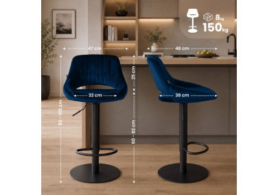 Ensemble de 2 tabourets de bar HD Milet B en velours bleu