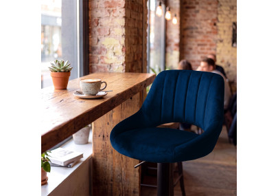Ensemble de 2 tabourets de bar HD Milet B en velours bleu