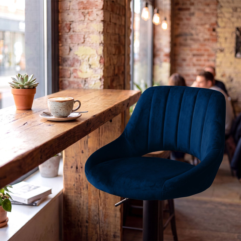 Ensemble de 2 tabourets de bar HD Milet B en velours bleu