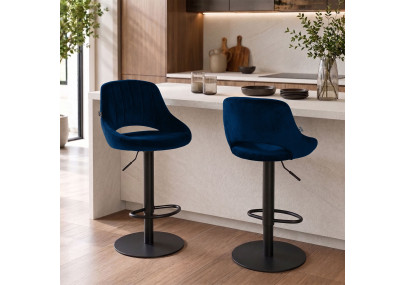 Ensemble de 2 tabourets de bar HD Milet B en velours bleu