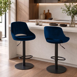 Ensemble de 2 tabourets de bar HD Milet B en velours bleu