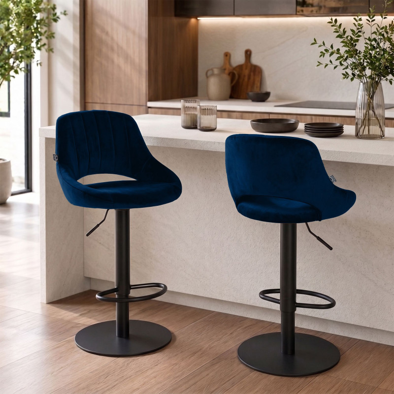 Ensemble de 2 tabourets de bar HD Milet B en velours bleu