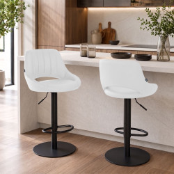 Ensemble de 2 tabourets de bar HD Milet B, similicuir blanc