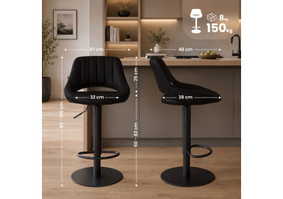 Ensemble de 2 tabourets de bar HD Milet B, similicuir noir