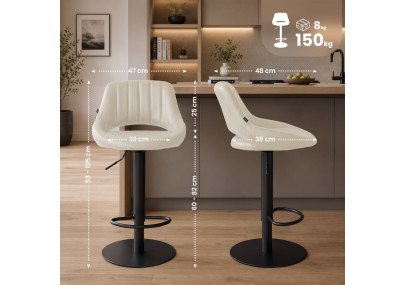 Ensemble de 2 tabourets de bar HD Milet B, similicuir crème