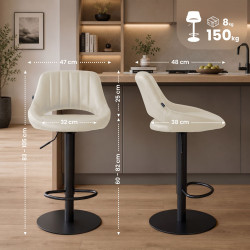 Ensemble de 2 tabourets de bar HD Milet B, similicuir crème